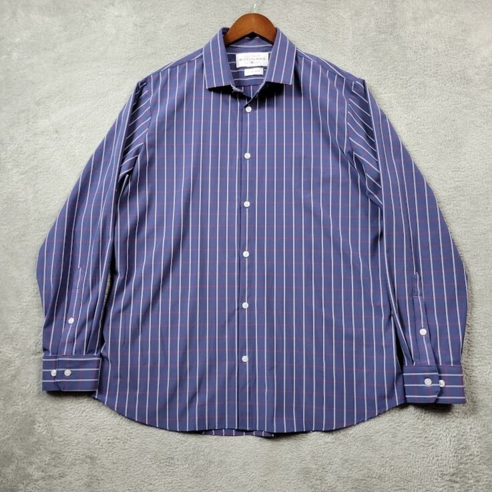 Mizzen + Main Shirt Men 2XL Trim Fit Blue Button Up Leeward Collection Office